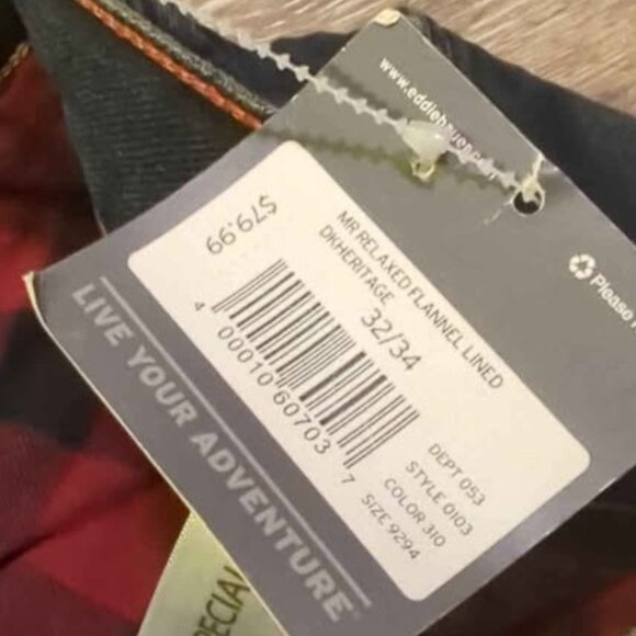 Eddie Bauer men's 32x34 Mr relaxed flannel lined jeans new - Picture 4 of 5